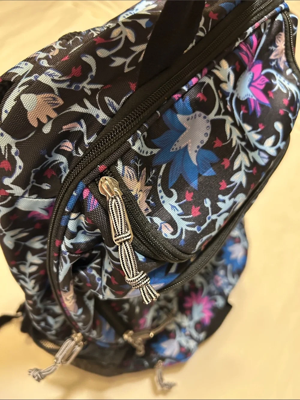 Vera Bradley Black Floral Backpack with Blue & Pink Accents